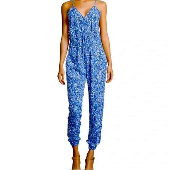 NWOT Lilly Pulitzer Blue Paisley Jumpsuit with Spaghetti Straps